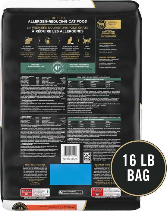 Purina Pro Plan Allergen Reducing, High Protein Cat Food, LIVECLEAR Salmon and Rice Formula - 16 lb. Bag