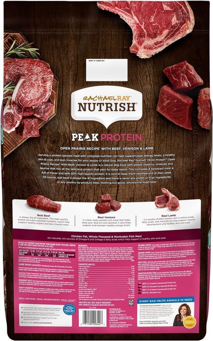 Rachael Ray Nutrish PEAK Natural Dry Dog Food, Open Prairie Recipe with Beef, Venison & Lamb, 23 Pound Bag, Grain Free (Packaging May Vary)