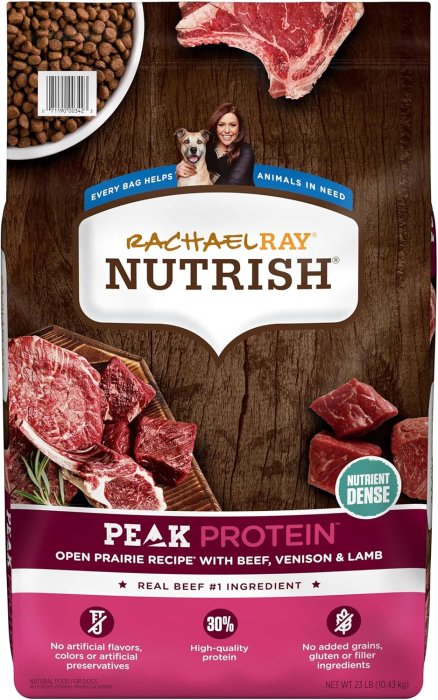 Rachael Ray Nutrish PEAK Natural Dry Dog Food, Open Prairie Recipe with Beef, Venison & Lamb, 23 Pound Bag, Grain Free (Packaging May Vary)