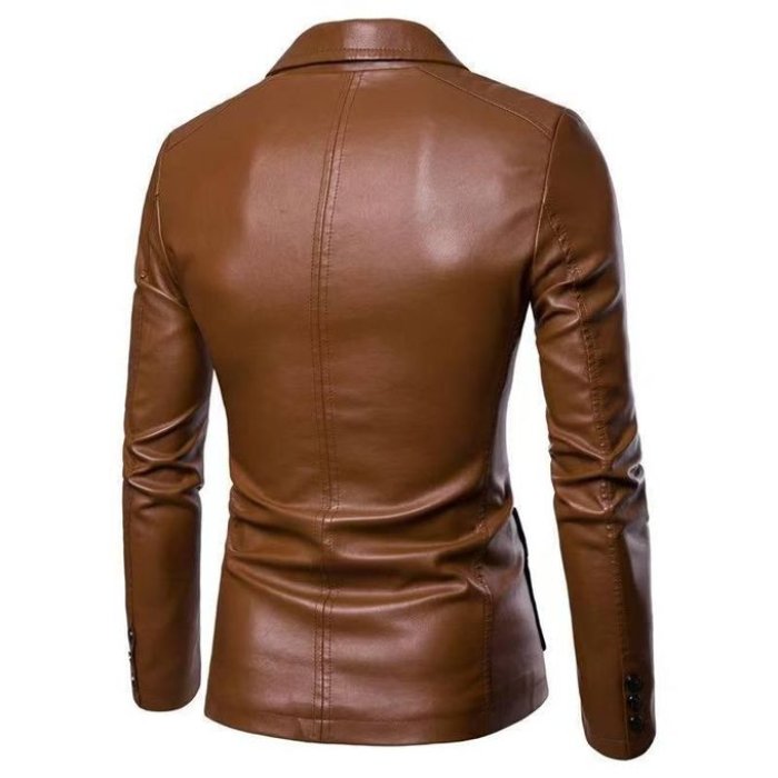 Men's Big Size Windproof Leather Jacket Lapel Suit