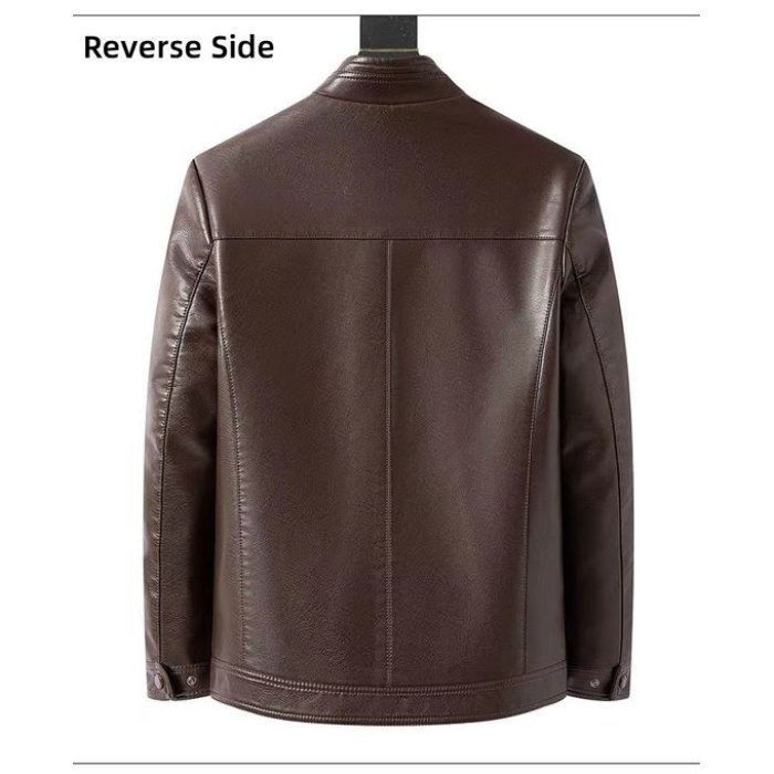 Men's Big Size Windproof Leather Jacket-Coffee