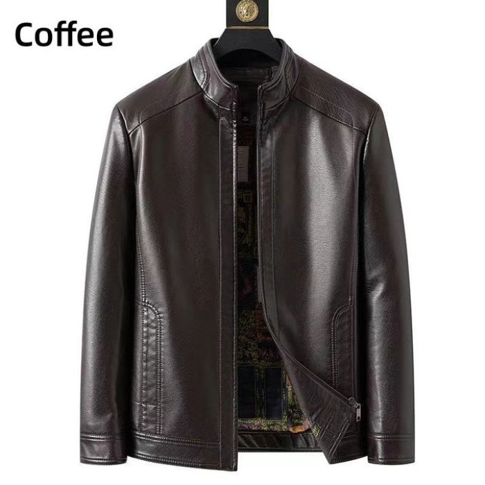 Men's Big Size Windproof Leather Jacket-Coffee